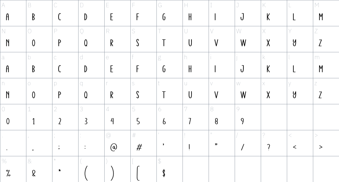 School Monday font Character Map