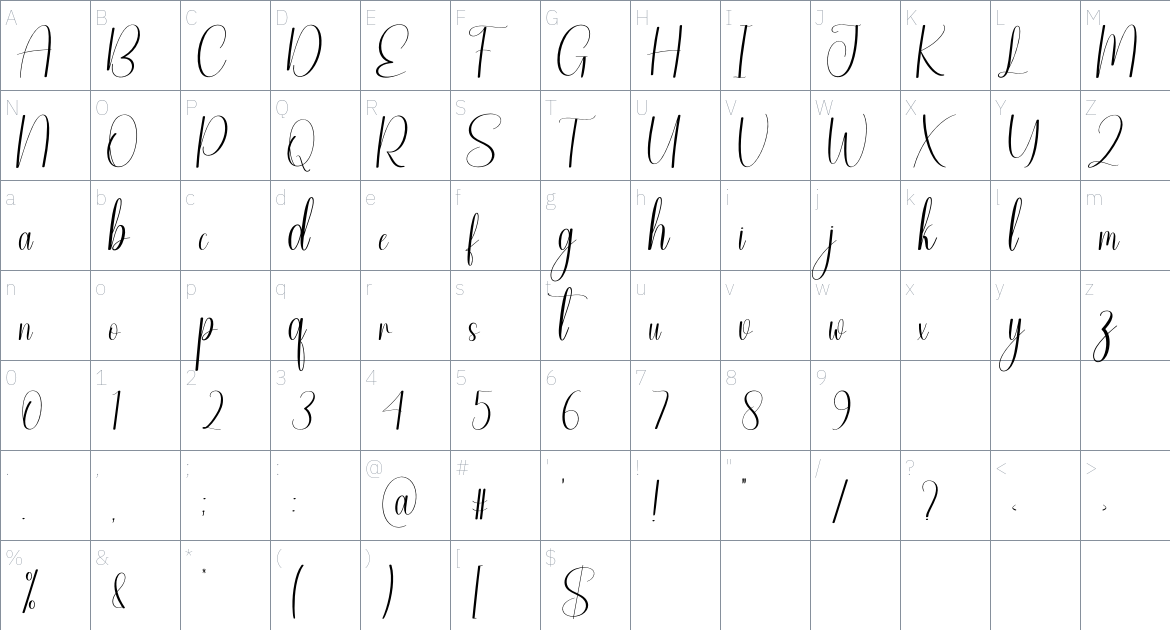 Likewinter font Character Map