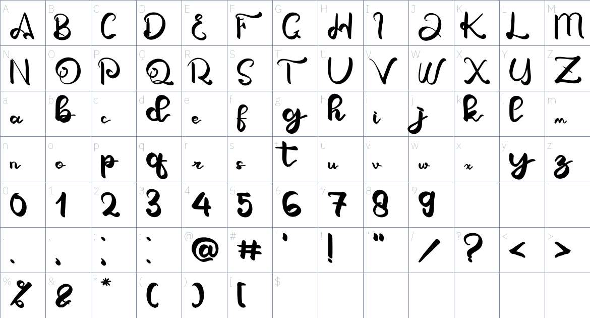 Astay Hiuga font Character Map