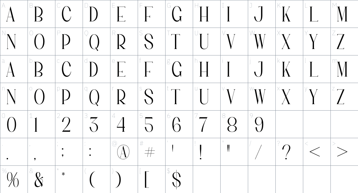 Morathine font Character Map