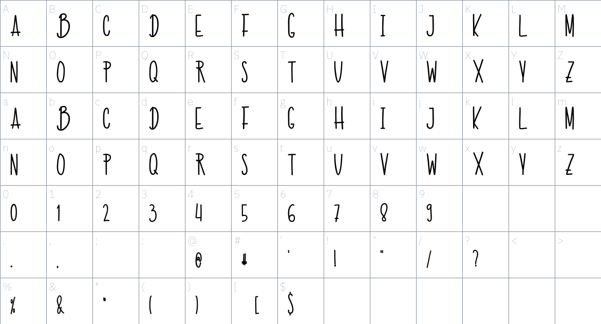 Simple Notebook font Character Map