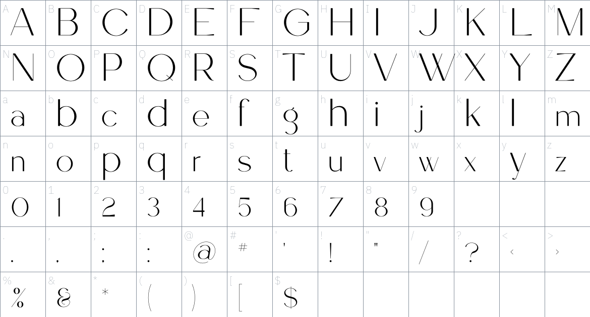 Hebe font Character Map