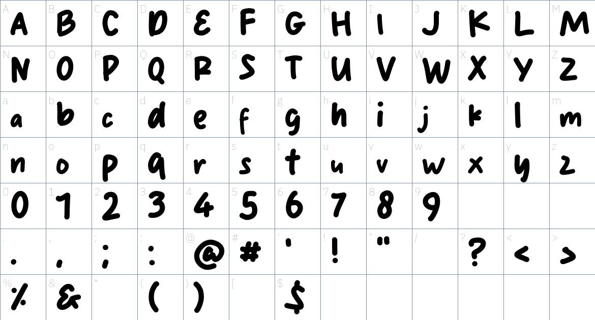 Monolite font Character Map