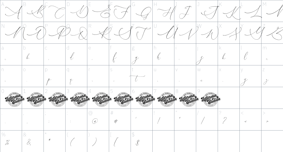 August Sterling font Character Map