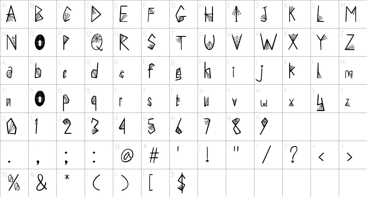 Spider Ghost font Character Map