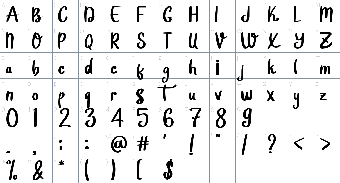 Valentine Mine font Character Map