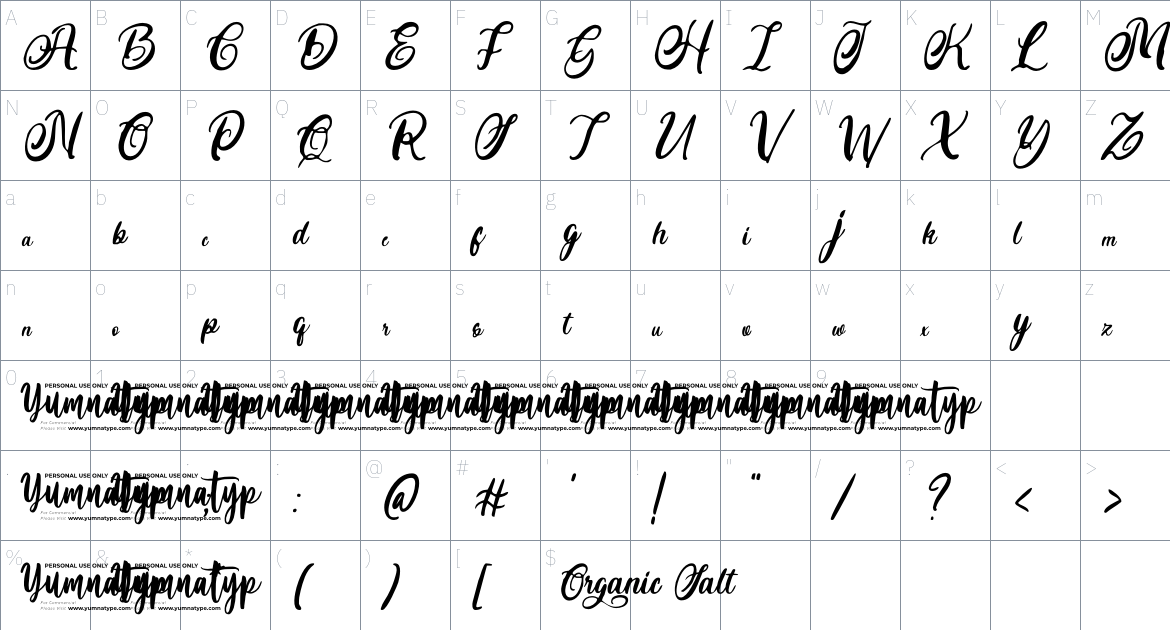 Organic Salt font Character Map