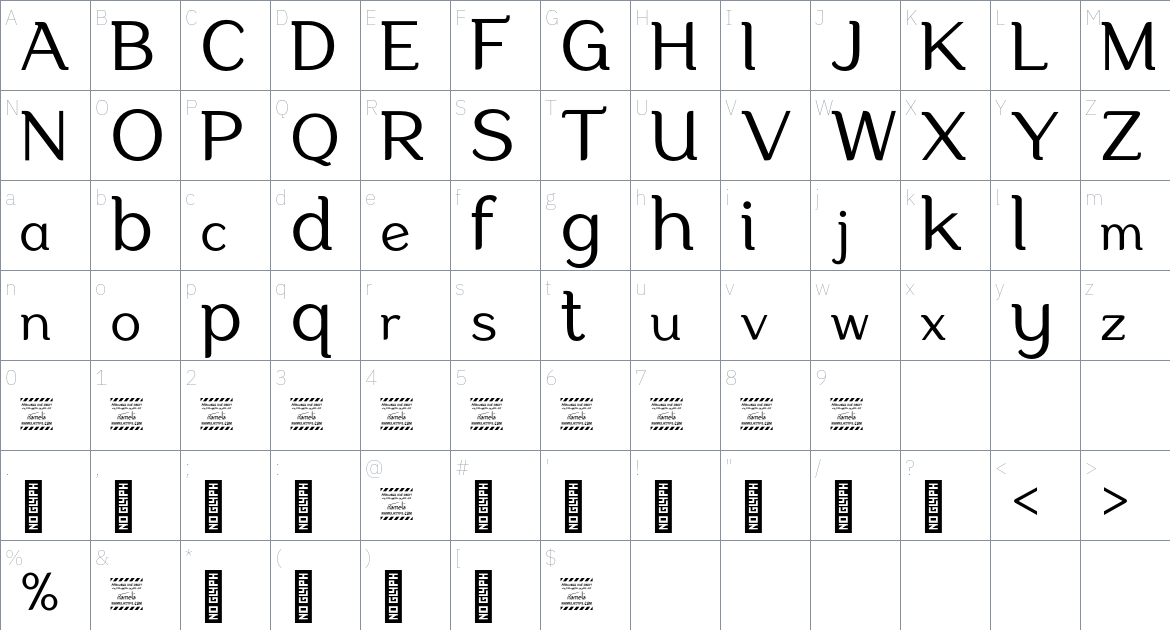 Aligarh Light font Character Map