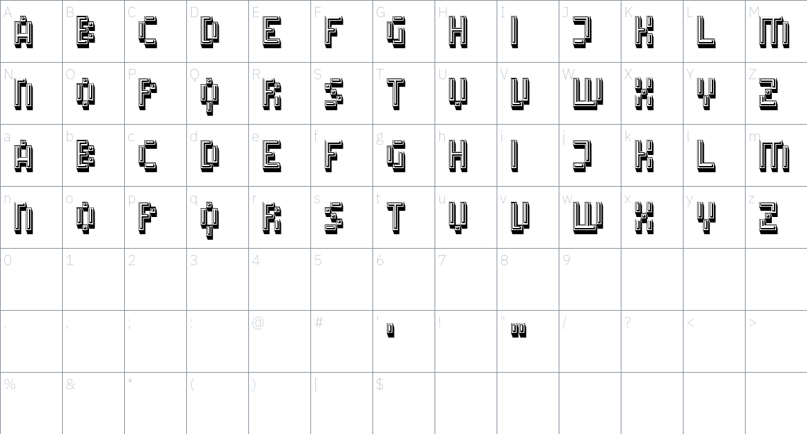 Museums font Character Map