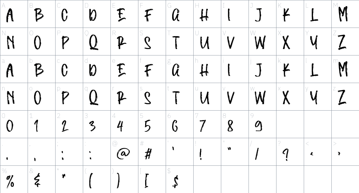 Hilang Brush Personal Use Only font Character Map