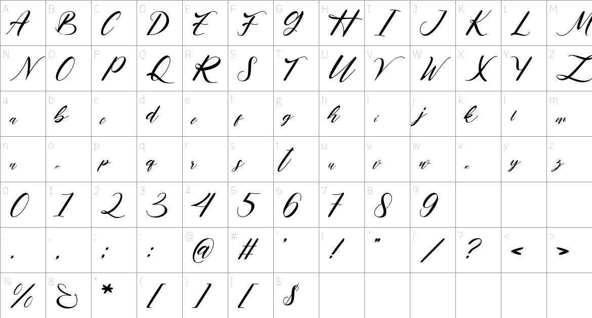 Holafams font Character Map