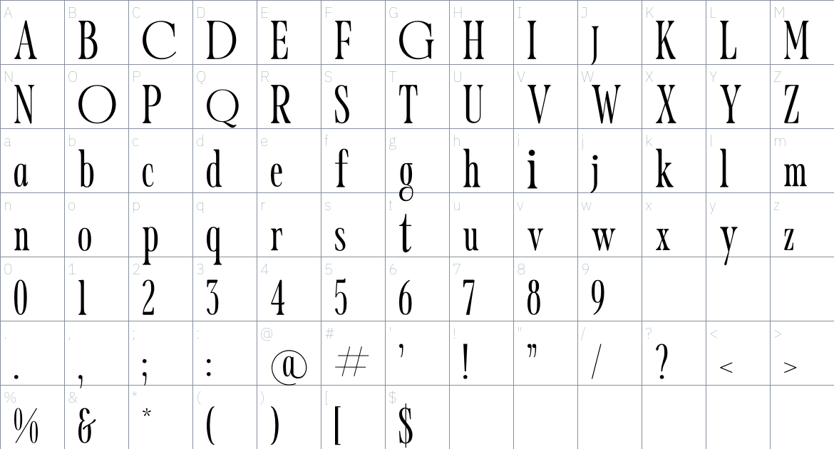 Mosfaghet font Character Map