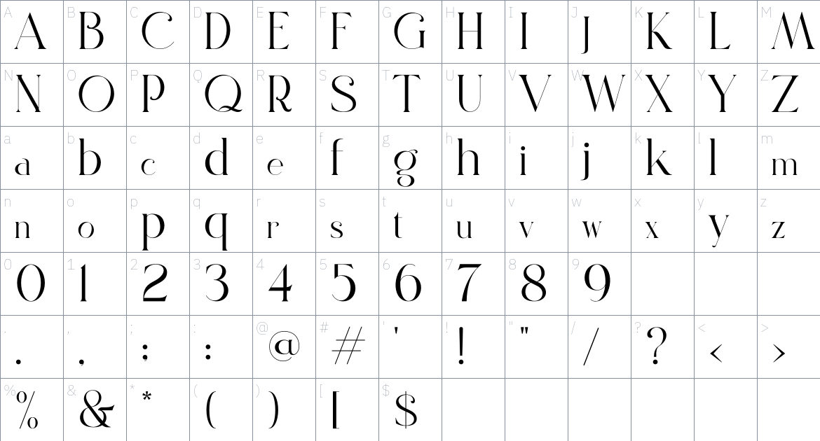 Grance font Character Map