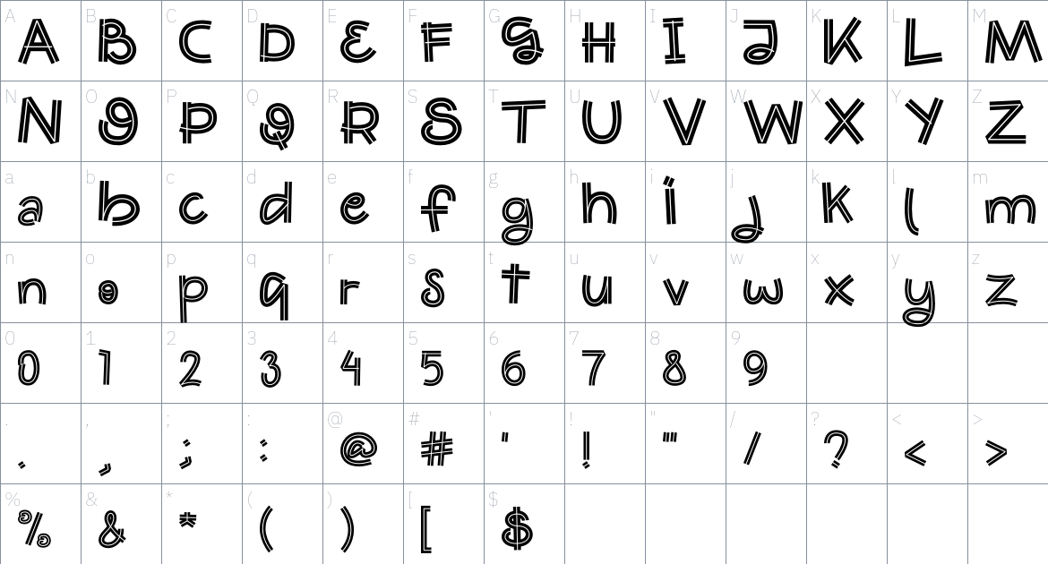 Pllayeo font Character Map