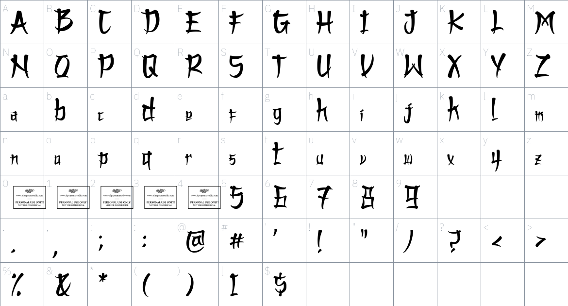 Shinkansen font Character Map