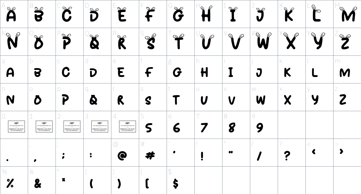 Bunbun font Character Map