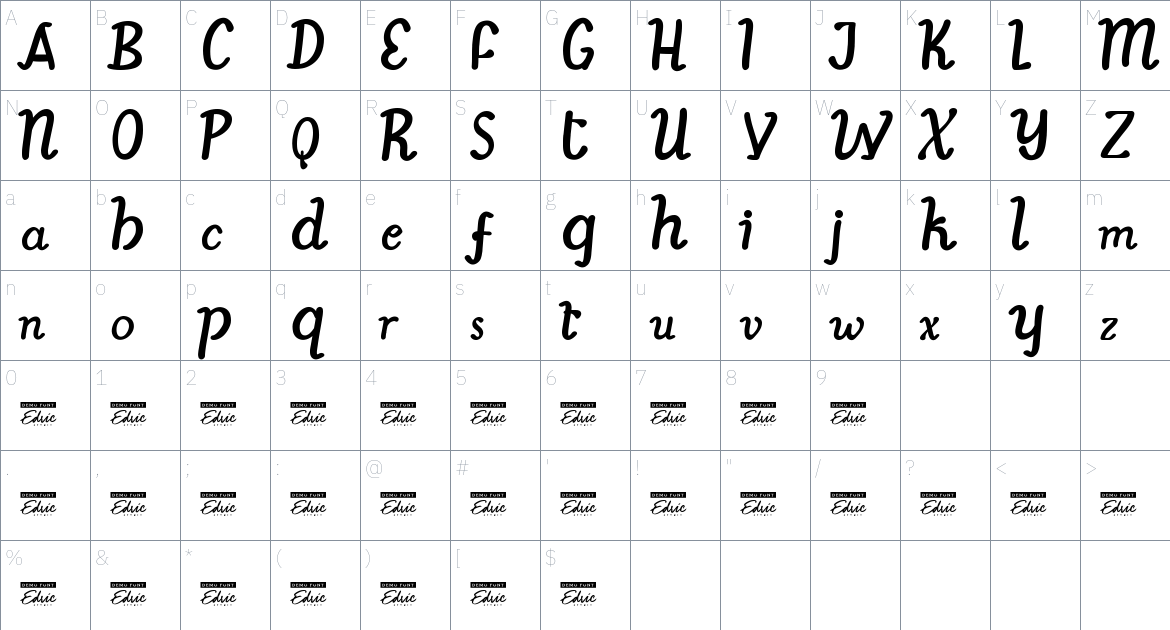 Bondi Brave font Character Map