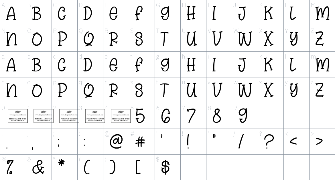 Morning Sunbeam font Character Map