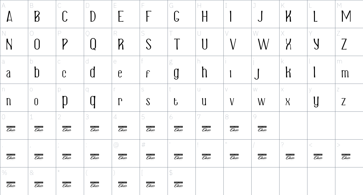 Salva Rolla font Character Map