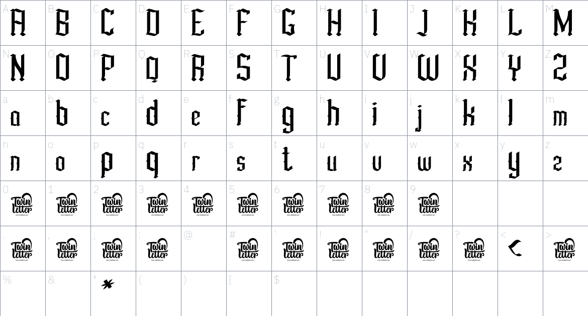 Bhuron font Character Map