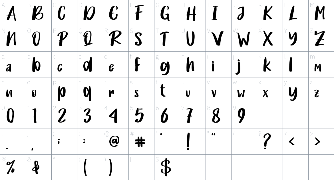 Holigan font Character Map