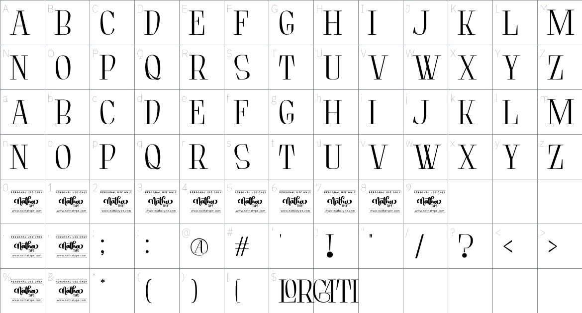 Lorcati Personal Use font Character Map