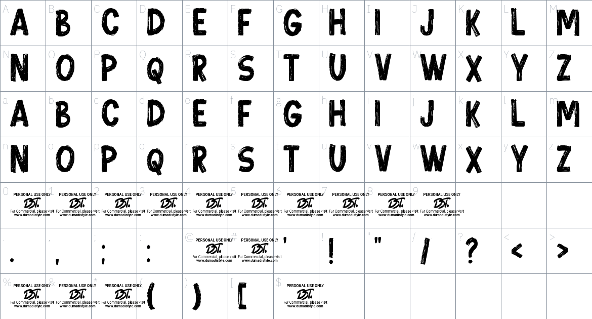 Sumber Brush font Character Map