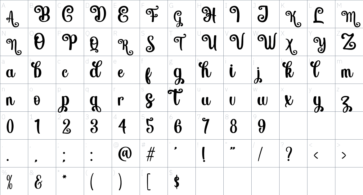 Holymast Font font Character Map