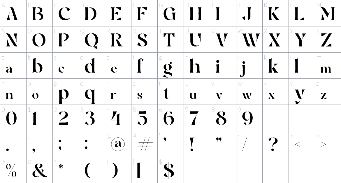 Brogte Font font Character Map