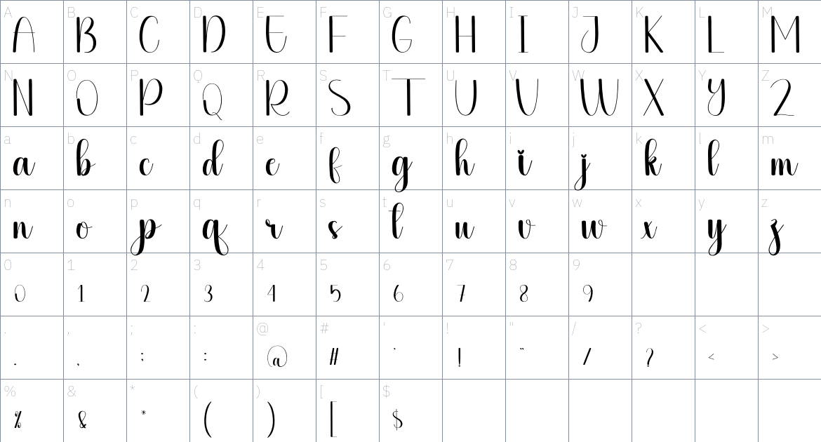 Hearty font Character Map