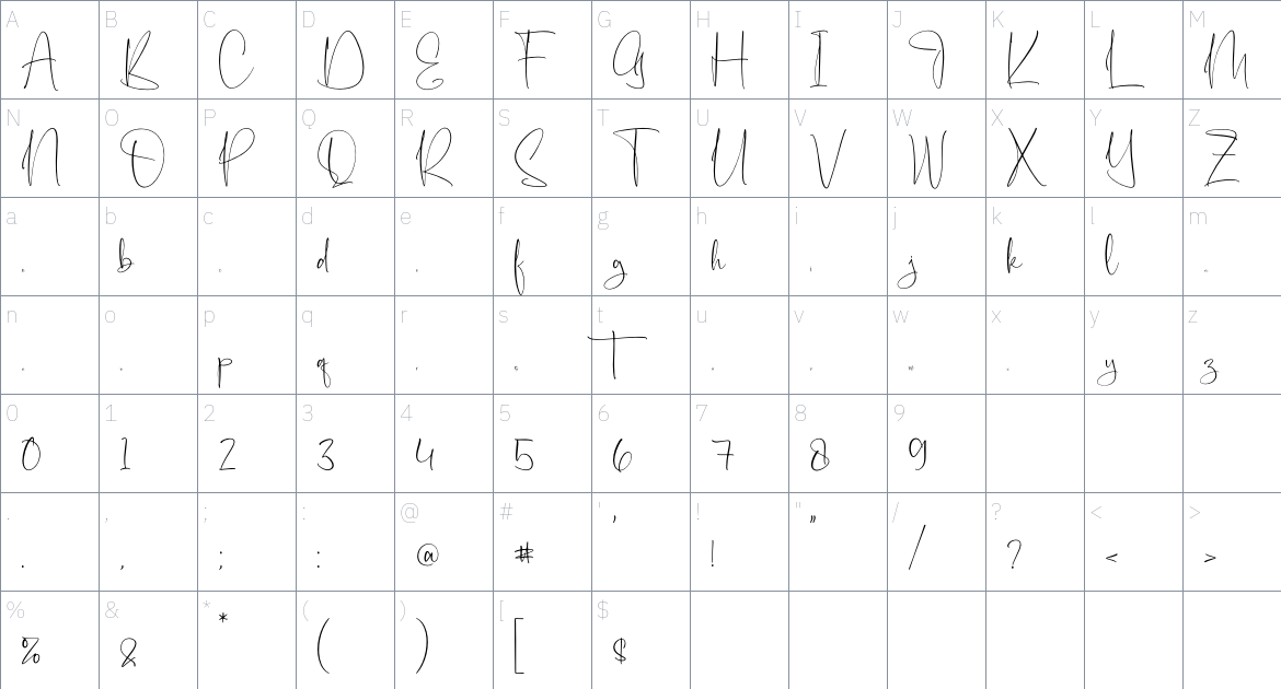 Anchestra font Character Map