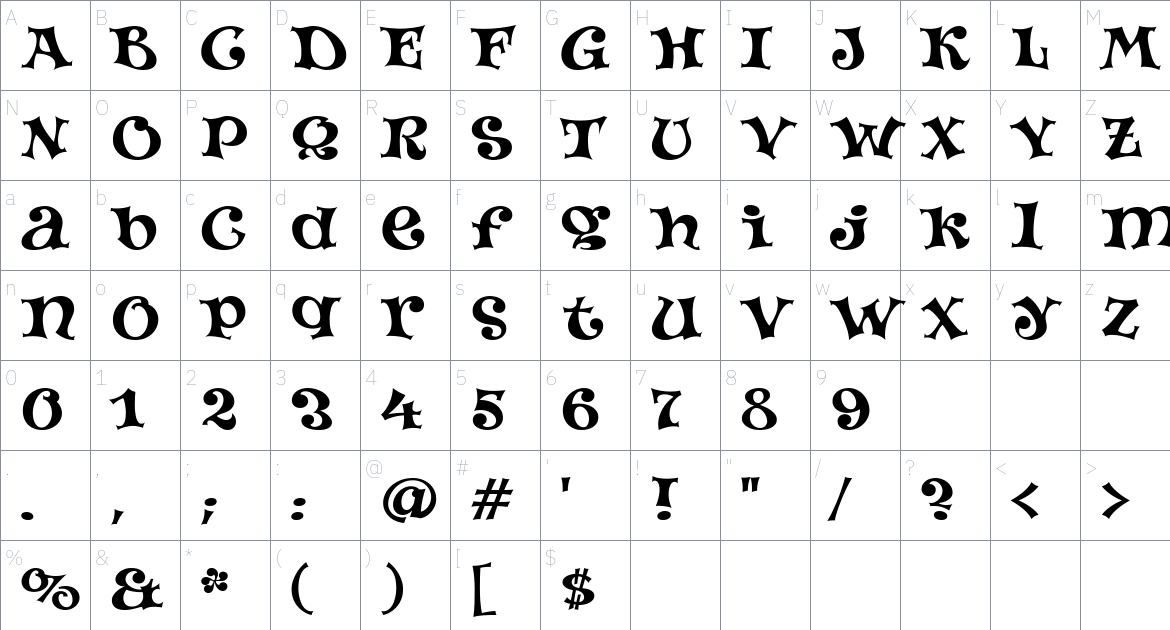 Musical Font font Character Map