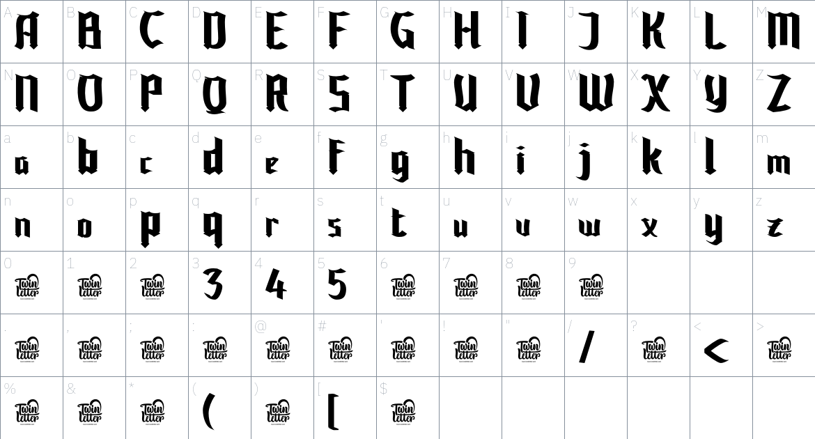 Wukang font Character Map