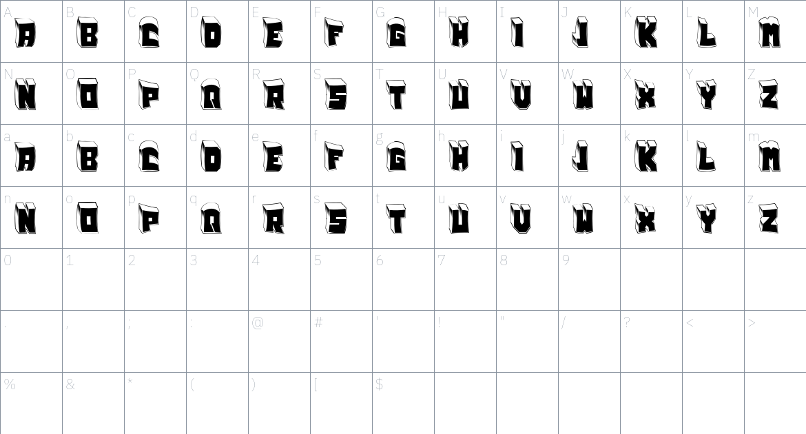 Faint font Character Map