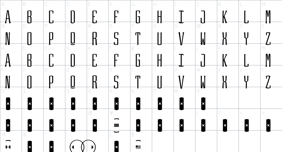 Monogram Panhellenica Left font Character Map