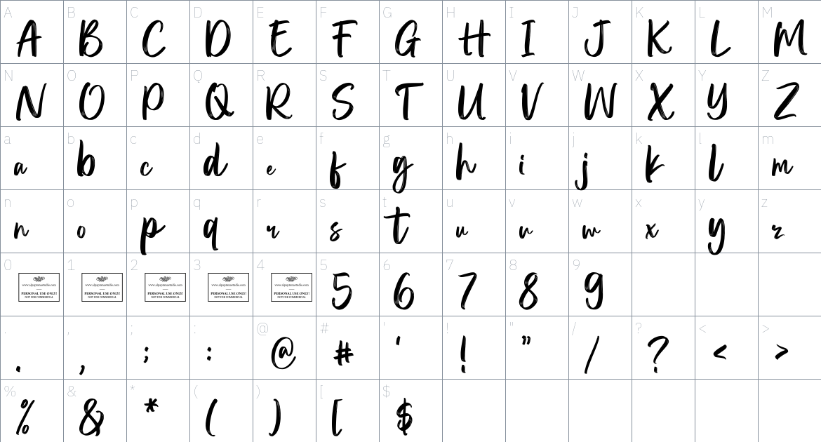 Ralietta font Character Map