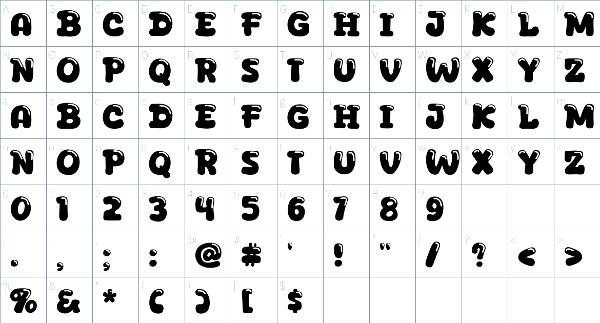 Aqua Wow Font font Character Map