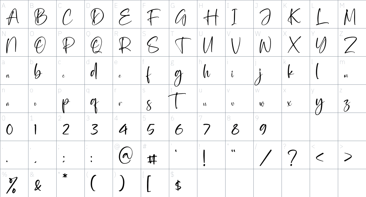 Browller font Character Map