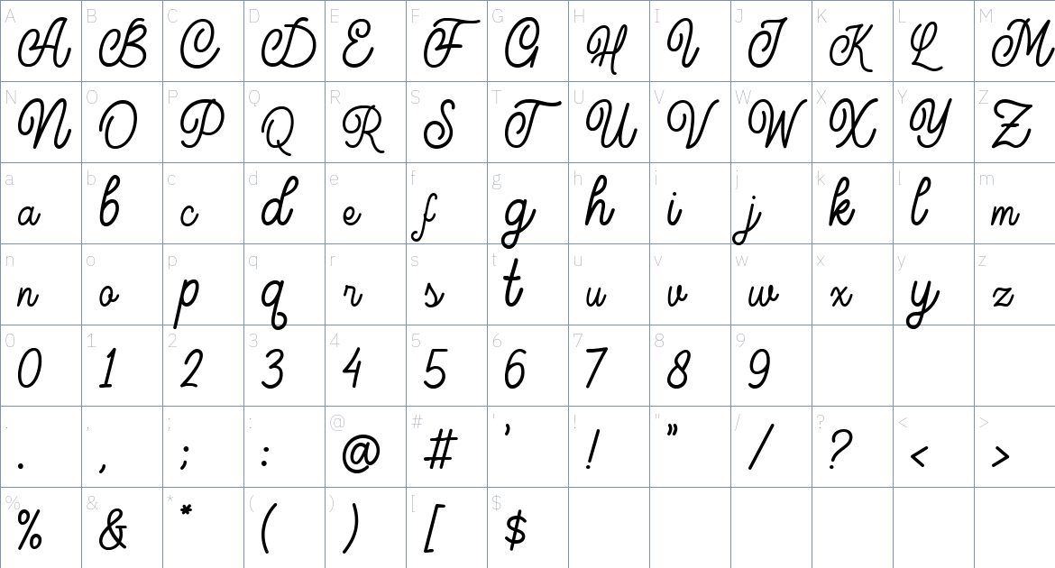 Marcellas font Character Map