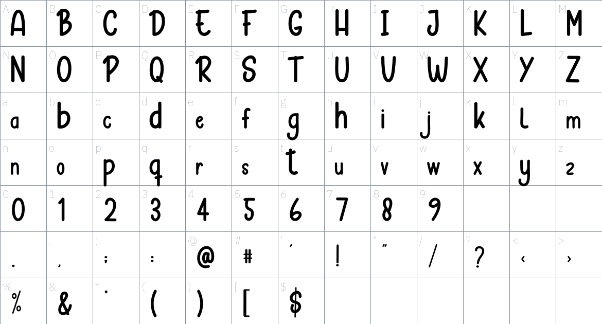 Allamanda font Character Map