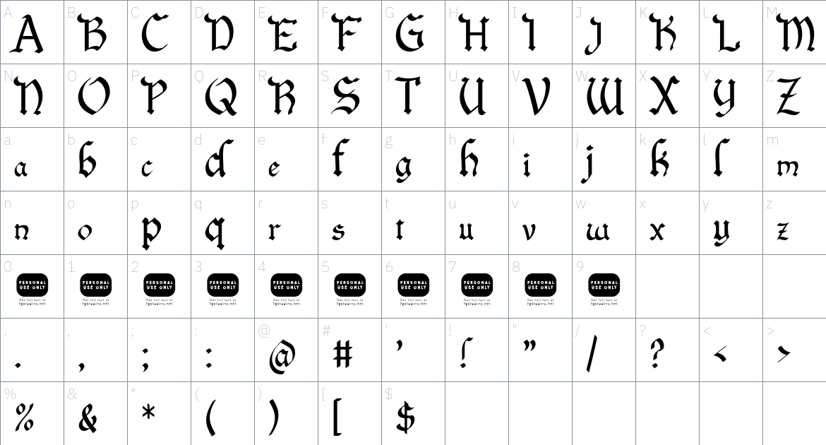 Salium font Character Map