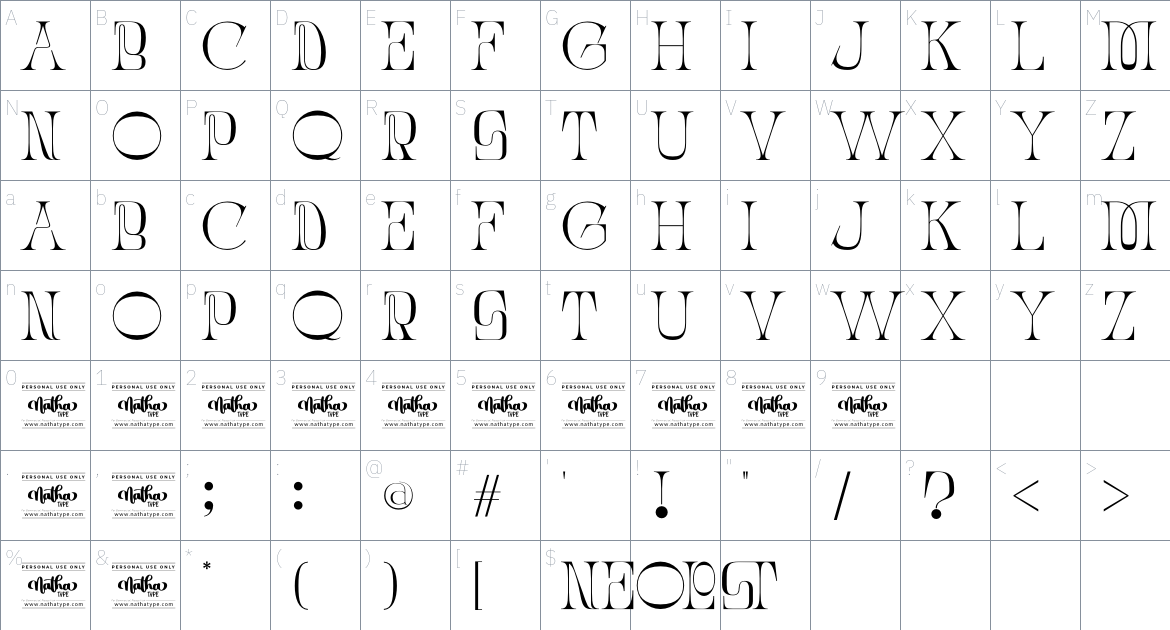 Neolost Personal Use font Character Map