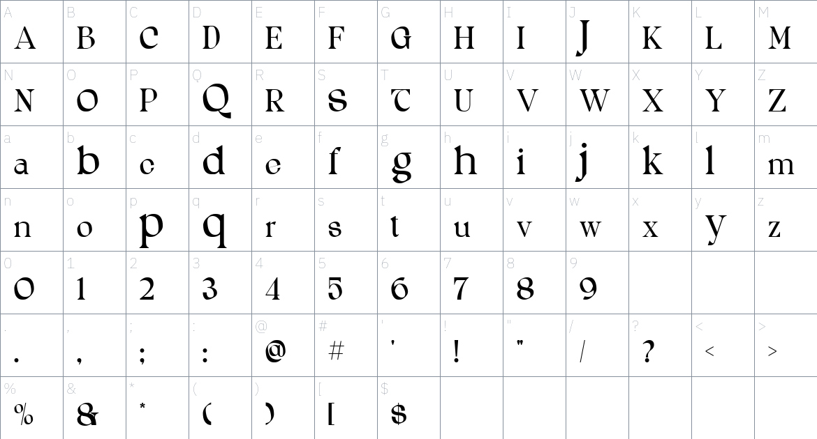 Trepang font Character Map