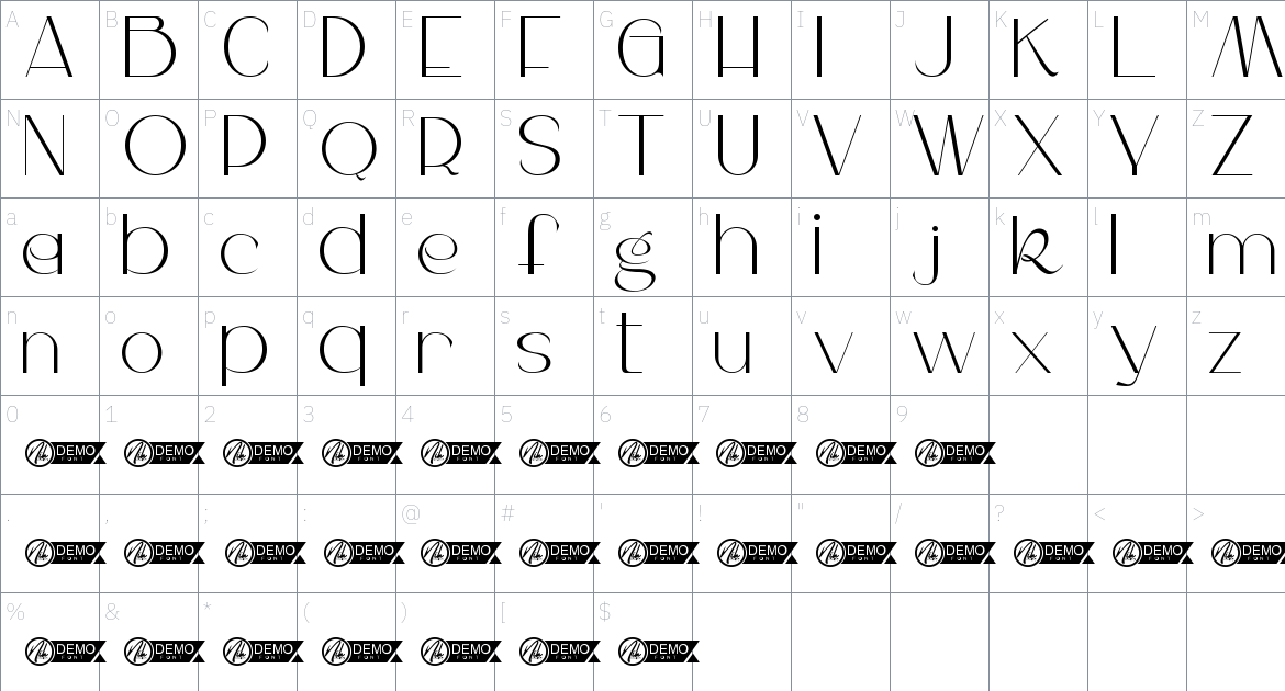 Aftersoon font Character Map