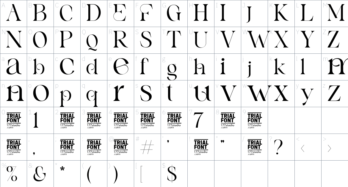 Aspect Range font Character Map