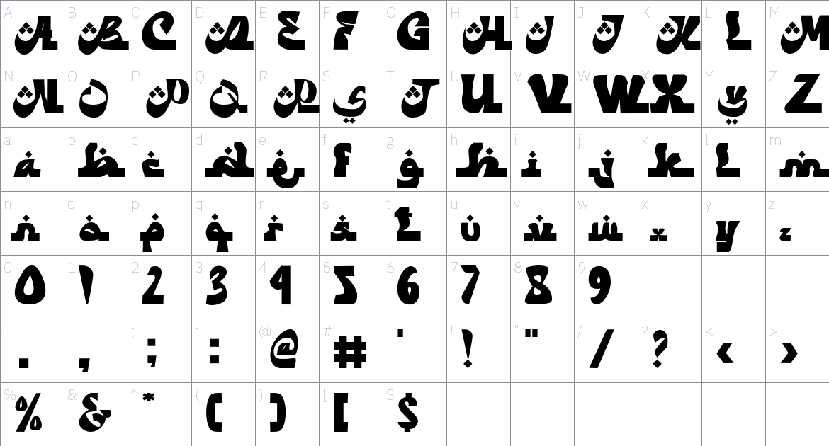 Yalla Arabic Font font Character Map