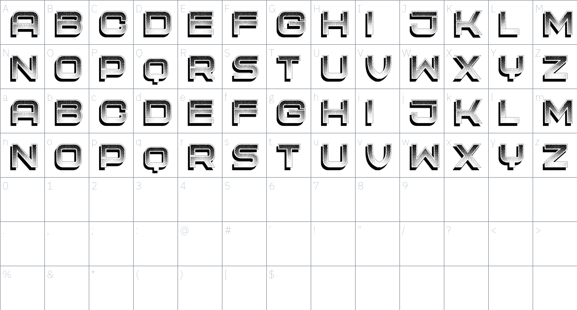 New Brush font Character Map