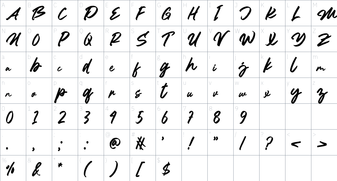 Mider Terus font Character Map