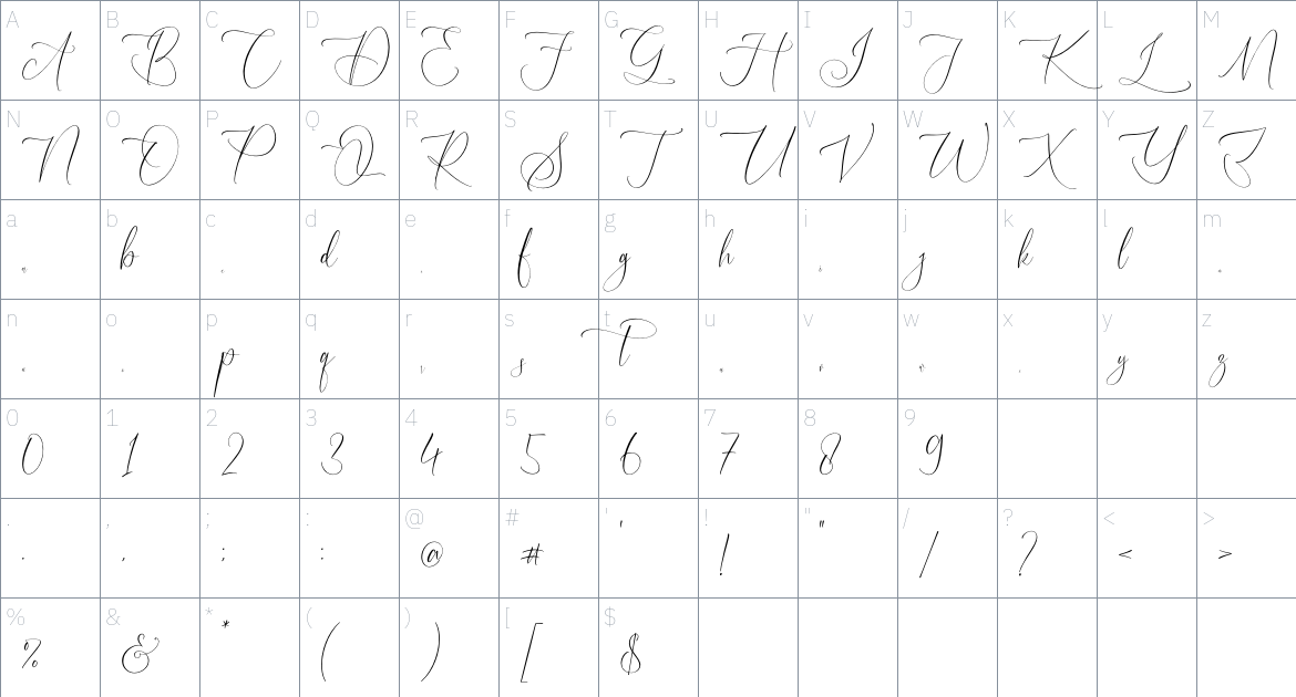 Calistoryan font Character Map