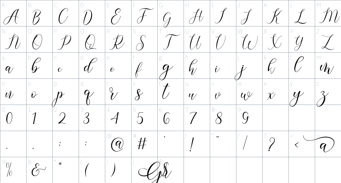 Gresya Script font Character Map